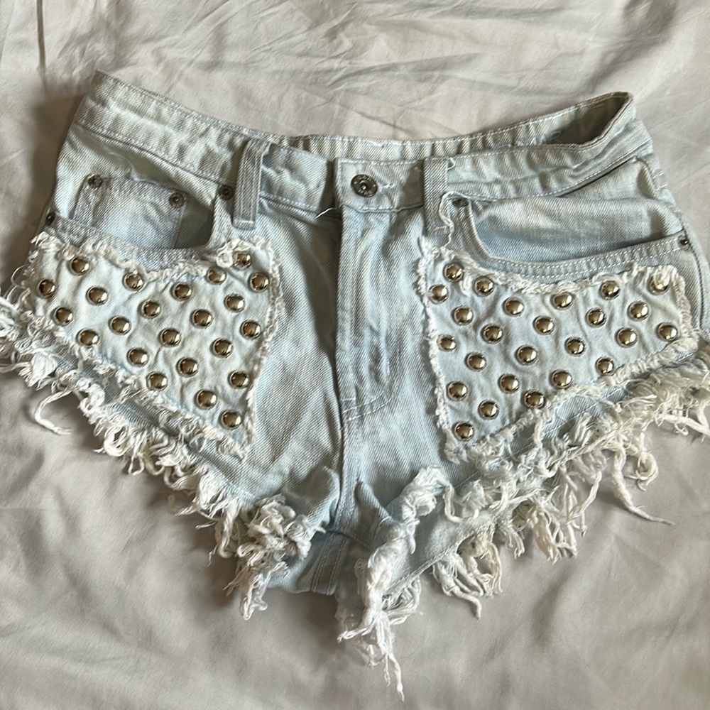 Carmar High Waisted Studded denim shorts